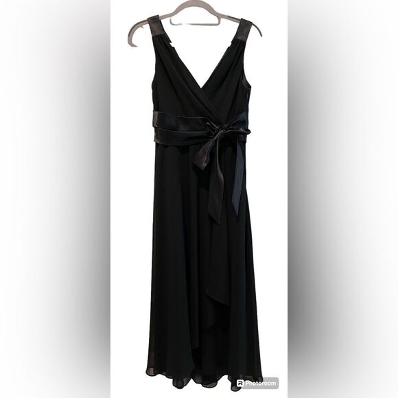 Evan Picone Chiffon Maxi Dress Ribbon Wrapped & Draped Waist‎ Black Size 6 - Picture 1 of 9